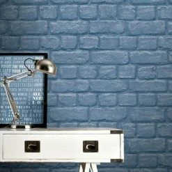 RASCH Urban Brick Effect Blue Wallpaper Embossed Textured Industrial Metallic Silver -RASCH Store 9730459 4